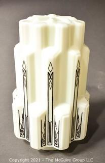 Vintage White with Black Decoration Art Deco Wedding Cake Glass Ceiling Mount Lamp Shade. Measures 10" tall. *