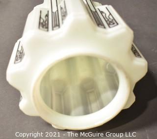 Vintage White with Black Decoration Art Deco Wedding Cake Glass Ceiling Mount Lamp Shade. Measures 10" tall. *