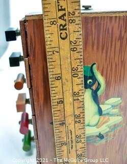 Six (6) Drawer Wood with Bakelite Knobs and Decoupage Decoration Chest. Measures 8" x 5" x 5".