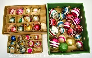 Three (3) Boxes of Vintage Hand Painted Mercury Glass Christmas Ornaments with Stripes and Indents.