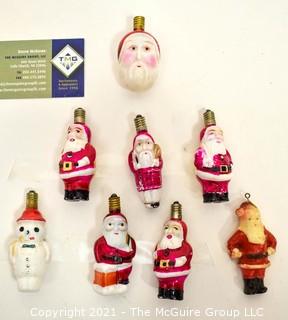 Seven (7) Vintage Glass Hand Painted Santa and Snowman Figural Christmas Light Bulbs and Ornament.