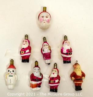 Seven (7) Vintage Glass Hand Painted Santa and Snowman Figural Christmas Light Bulbs and Ornament.