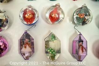 Collection of Jewel Brite Diorama Lantern Lucite Christmas Ornaments & Jewel Tone Plastic Bells, Ball and Lantern Ornaments. 
