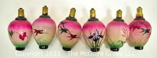 Six (6) Vintage Hand Painted Glass Figural Japanese Lantern Christmas Light Bulbs Novelty Lights. * 