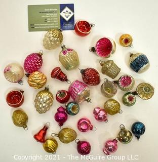 Group of Vintage Hand Painted Figural Mercury Glass Christmas Ornaments. Small Size. 