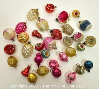 Group of Vintage Hand Painted Figural Mercury Glass Christmas Ornaments. Small Size. 