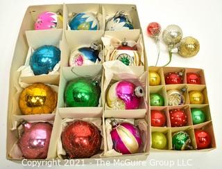 Two (2) Boxes of Vintage Hand Painted Mercury Glass Christmas Ornaments.  Includes Wire Mesh Wrapped, Indents and Mini's. *