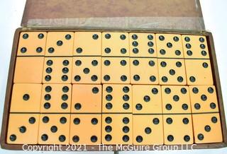 Vintage Set of Butterscotch Caramel Bakelite Dominoes in Vinyl Case *