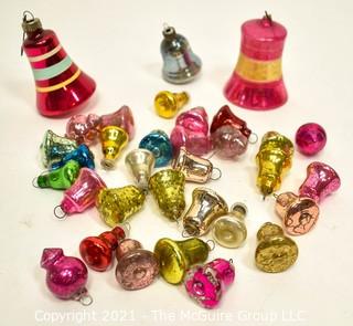 Group of Vintage Hand Painted Bell Shaped Mercury Glass Christmas Ornaments.