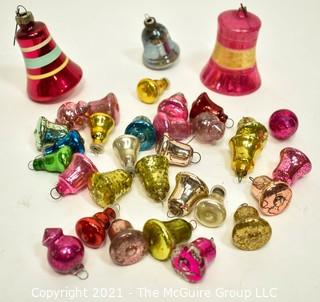 Group of Vintage Hand Painted Bell Shaped Mercury Glass Christmas Ornaments.