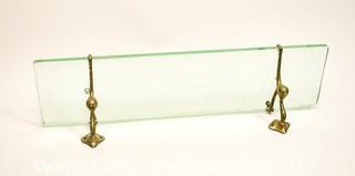 Heavy Glass Wall Mount Shelf with Deco Styled Brackets.  Measures 5" x 6" x 24".