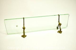 Heavy Glass Wall Mount Shelf with Deco Styled Brackets.  Measures 5" x 6" x 24".