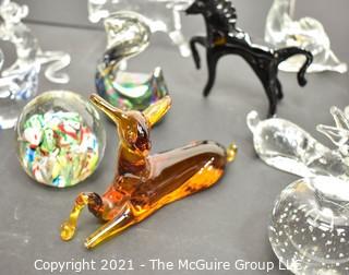 A Glass Menagerie of Hand Blown Animal Figurines and Paper Weights.