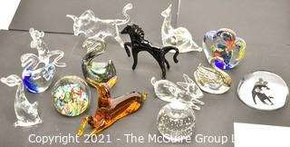 A Glass Menagerie of Hand Blown Animal Figurines and Paper Weights.