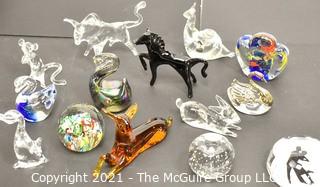 A Glass Menagerie of Hand Blown Animal Figurines and Paper Weights.