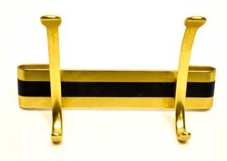 Two Hook Brass Wall Mount Coat Rack.