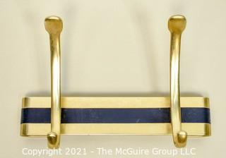 Two Hook Brass Wall Mount Coat Rack.