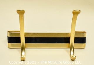 Two Hook Brass Wall Mount Coat Rack.