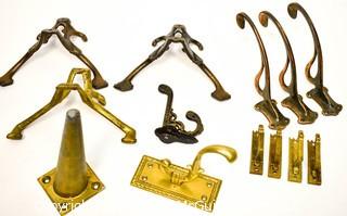 Group of Vintage Ornate Brass and Cast Iron Mission and Art Deco Style Wall Hooks. *