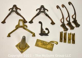 Group of Vintage Ornate Brass and Cast Iron Mission and Art Deco Style Wall Hooks. *