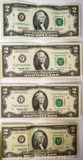 (4) U.S. Certificate 2 Dollar Notes Currency