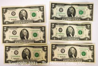 (6) U.S. Certificate 2 Dollar Notes Currency