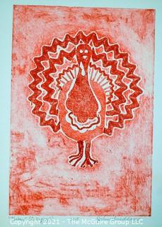 Unframed Color Lithograph Entitled Turkey, Signed by Artist John Sneddon.   Measures 7" x 9".