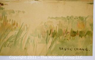 Signed Original Watercolor on Paper of Field by Bruce Crane. Measures 11" x 8"