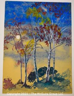 Unsigned Original Watercolor on Paper of Trees . Measures 9" x 12".