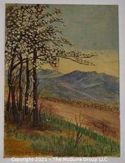 Signed Original Oil on Board Hillside with Tree by E. Henry. Measures 6" x 8".