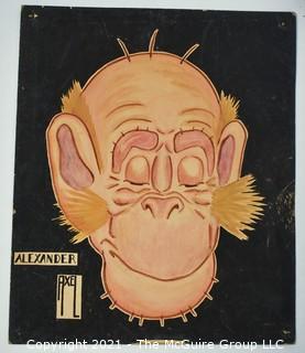 Signed Original Watercolor on Board of Alexander Monkey by AXEL Measures 12" x 14".