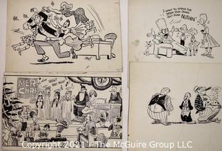 Four (4) Vintage Al Banx Signed Cartoon Board.