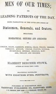 Leather Bound 1868 First Edition "Men of Our Times: Or Leading Patriots of the Day" by Harriet Beecher Stowe