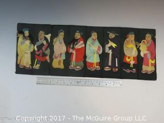 8 panel textile display of Japanese figures (8 x 24") 