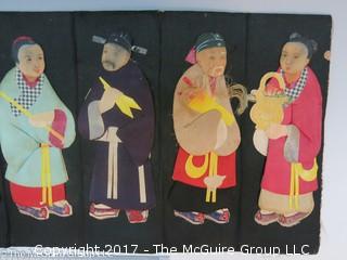 8 panel textile display of Japanese figures (8 x 24") 