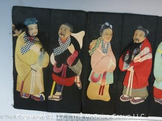 8 panel textile display of Japanese figures (8 x 24") 