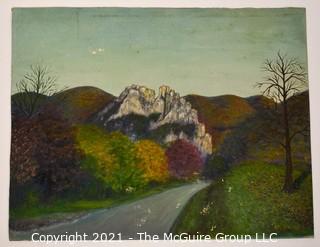 Signed Original Oil on Board of Seneca Rock by I.R. Young.  Measures 14" x 18".  Some paint loss. 