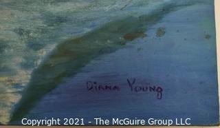 Signed Original Oil on Board Snow on Mountain by Diana Young.   Measures 14" x 18". 