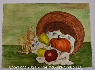 Unsigned Original Watercolor on Paper Still Life with Pumpkin.   Measures 11" x 15".