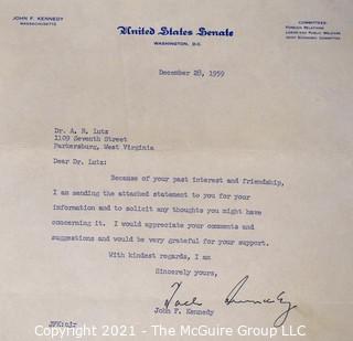 1959 Signed Letter from Senator John F. Kennedy (JFK) with Envelope and Statement Announcing His Presidential Candidacy.