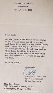 1971 Signed letter from Pat Buchanan, Special Assistant to President Nixon, to Earl Mazo