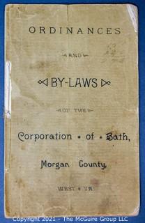 19th Century Legal Documents of Bath, West Virginia, later to be called Berkeley Springs.  Includes Land Plat of the Town of Bath, Ordinances and Bylaws, 1894 and Act to Amend the Charter of Bath.