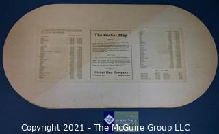 Vintage The Global Map by Global Map Company, 1940.  Two Flat Hemispheres Rotate Adjoining Each Other To Show The Shortest Airline Distances Between Points. 