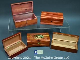 Five (5) Vintage Small Miniature Wooden Cedar Chest Trinket or Jewelry Boxes, Some by Lane. 