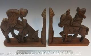 Pair of Wood Carved Bookends (small damage to 1 ear as shown)