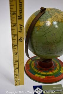 Vintage Tin Lithograph Globe Bank with Zodiac Base