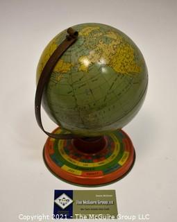 Vintage Tin Lithograph Globe Bank with Zodiac Base