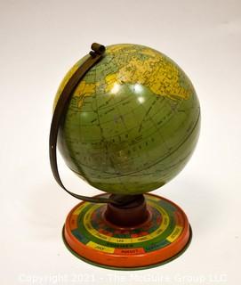 Vintage Tin Lithograph Globe Bank with Zodiac Base