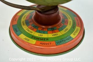 Vintage Tin Lithograph Globe Bank with Zodiac Base