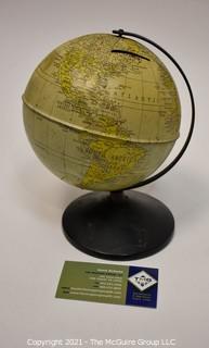 Vintage Metal Lithograph World Globe Coin Bank. 